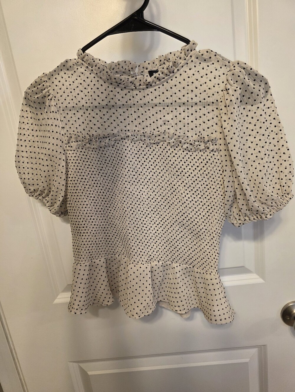 Express Ivory Blouse with Black Polka Dots